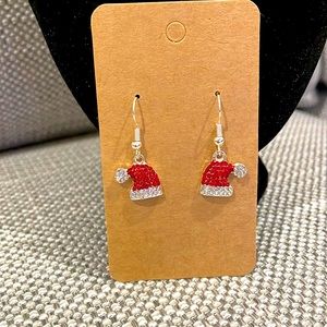 Sparkling Santa Hats Dangling Festive Earrings